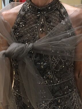 Beaded Brown Formal Special Occasion Dress with Sheer Wrap Size 6 Worn once!